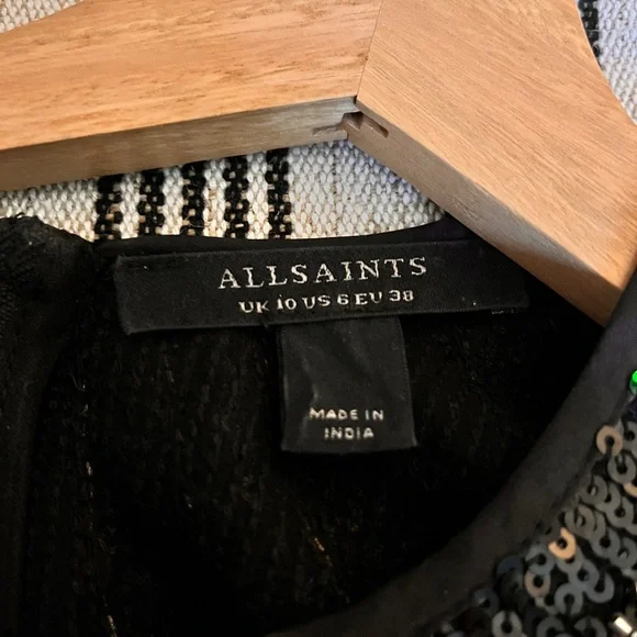 All Saints Noushka black and silver sequins mini dress size 6 - Picture 8 of 11